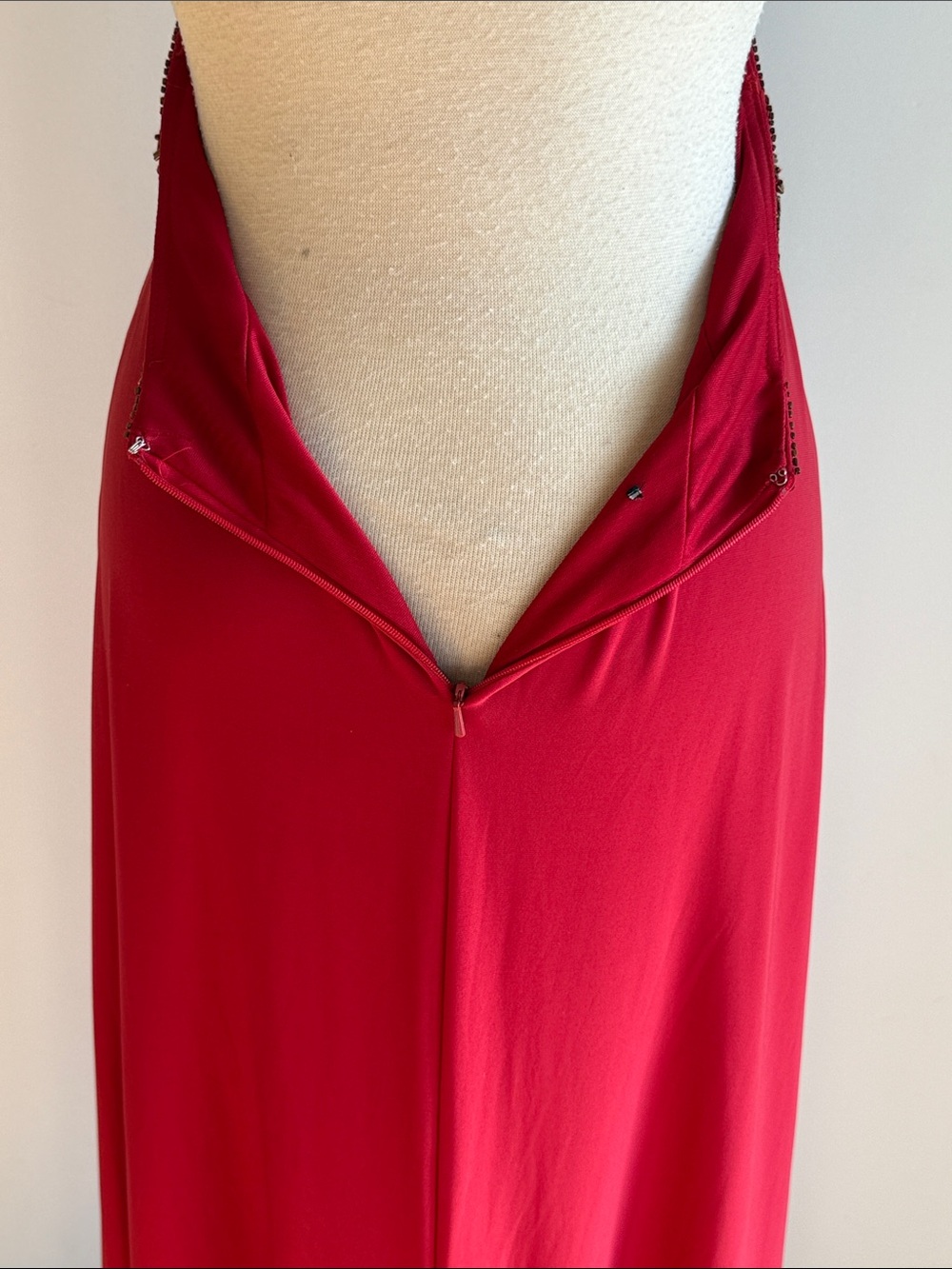 Asymmetrical One-Shoulder Red Evening Gown with Beaded Waist - Picture 6 of 9